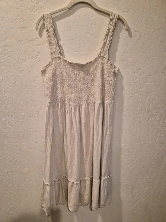 Mlle Gabrielle Beige Smocked Tiered Midi Dress - Picture 5 of 9